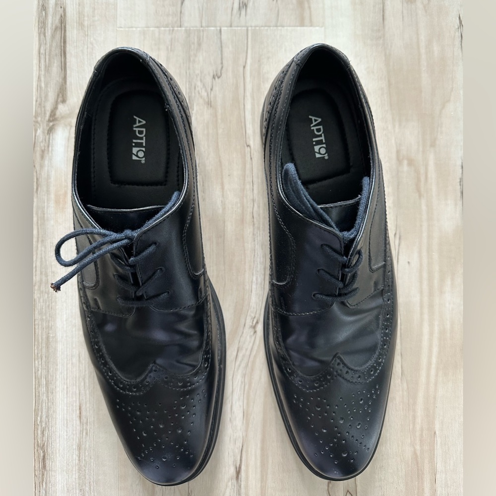 Black, leather dress shoes gently worn